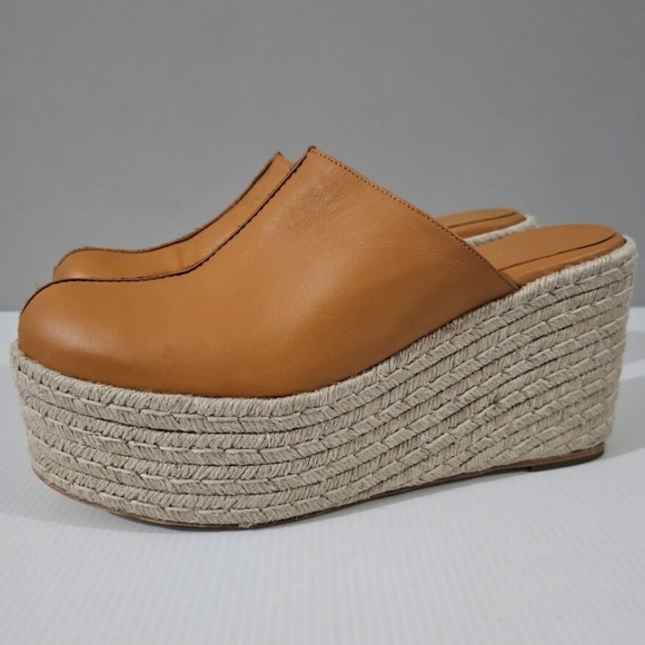 Paloma Barcelo Hebe Wedge Clog Mule Espadrille Womens Orche Orange Leather EU 40 - Picture 1 of 12